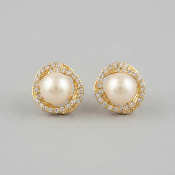 Elegant Pearl & Crystal Stud Earrings